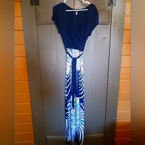Mommylicious maternity maxi dress with vibrant pattern